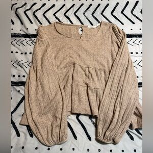 Altar'd State Tan Long Sleeve Blouse